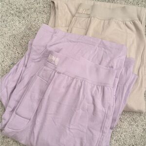 SKIMS Wide Leg Pants in Lavender and Beige